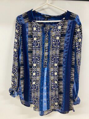 Nine West Jeans Blue Boho Geometric Print Blouse XL